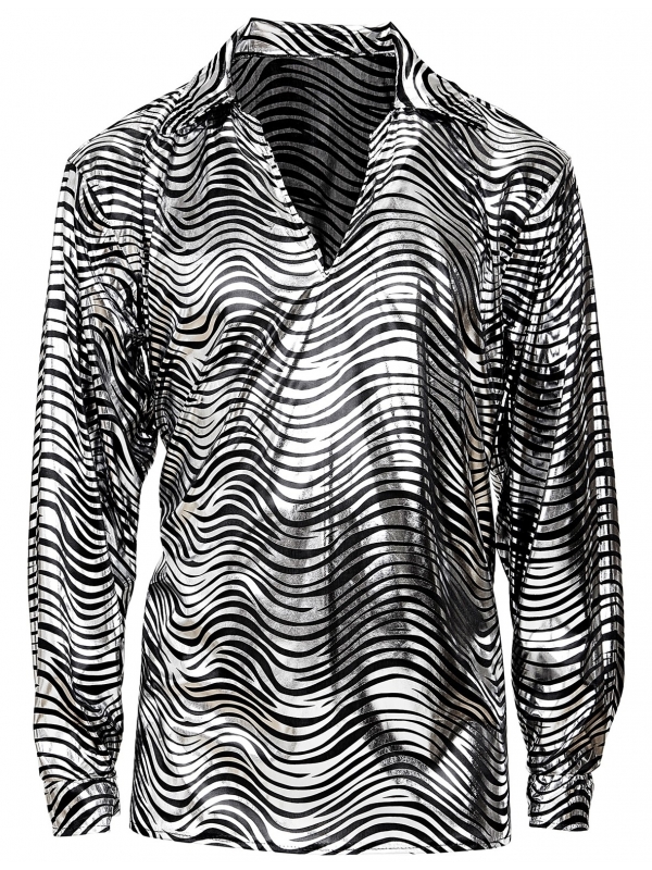 Chemise Disco Fever Argent et Noir Homme : Tailles M/L et XL