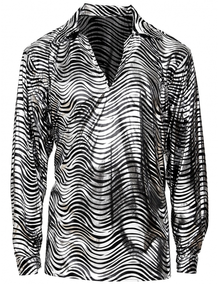 Chemise Disco Fever Argent et Noir Homme : Tailles M/L et XL