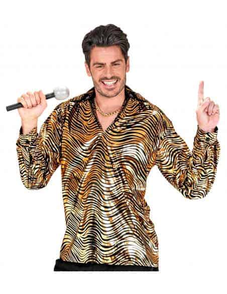 Chemise Disco Fever Noir et Doré pour Homme : Tailles M/L et XL