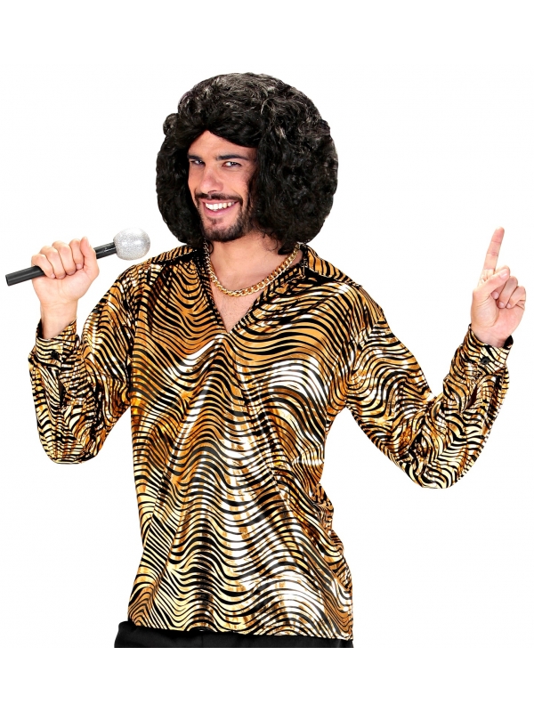 Chemise Disco Fever Noir et Doré pour Homme : Tailles M/L et XL