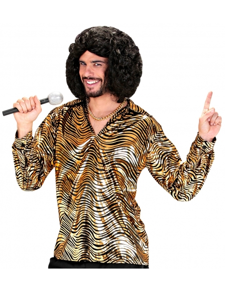 Chemise Disco Fever Noir et Doré pour Homme : Tailles M/L et XL