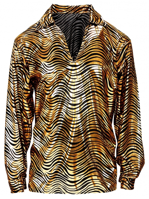Chemise Disco Fever Noir et Doré pour Homme : Tailles M/L et XL
