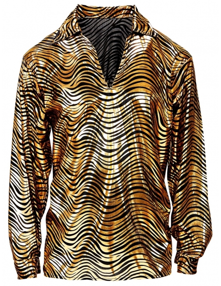 Chemise Disco Fever Noir et Doré pour Homme : Tailles M/L et XL