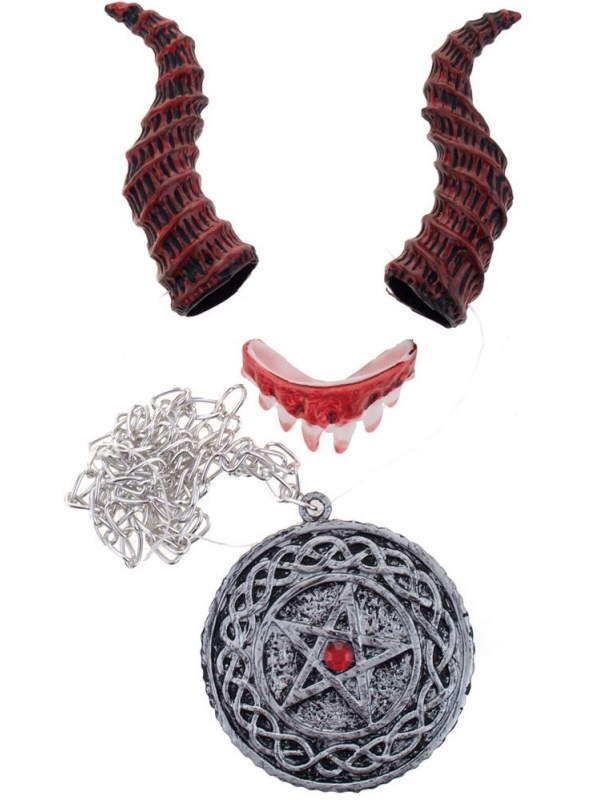 Set accessoires de démon avec cornes, dentier et collier