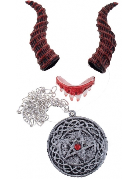 Set accessoires de démon avec cornes, dentier et collier