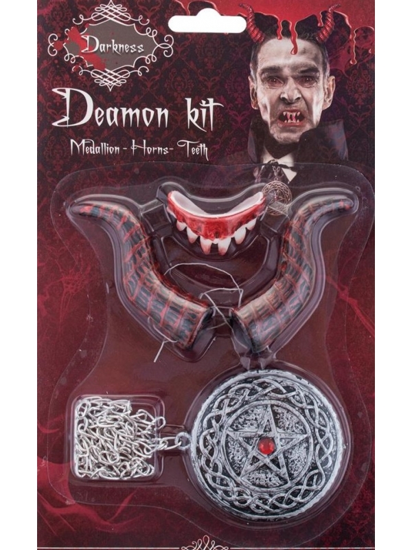 Set accessoires de démon avec cornes, dentier et collier