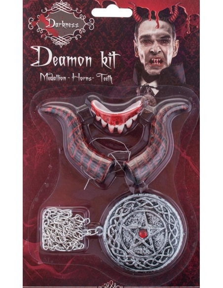 Set accessoires de démon avec cornes, dentier et collier