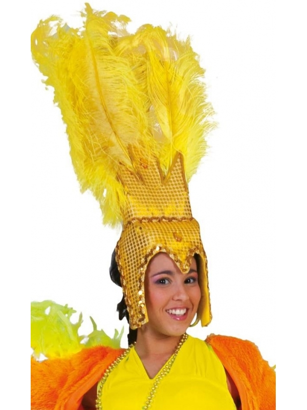 Imposante coiffe Brésilienne avec plumes, sequins et strass