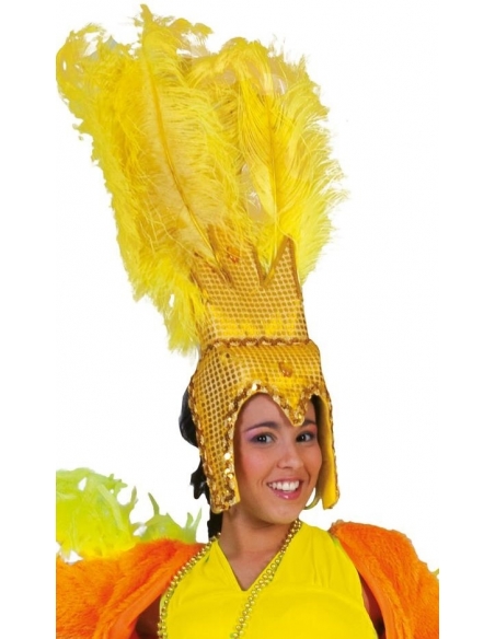 Imposante coiffe Brésilienne avec plumes, sequins et strass