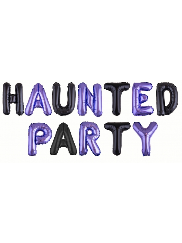 Set de Ballons Aluminium Halloween "Haunted Party" - Lettres de 41 cm - Noir et Violet