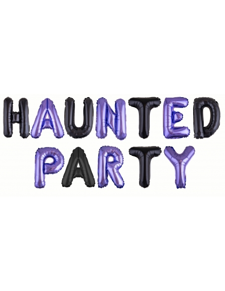 Set de Ballons Aluminium Halloween "Haunted Party" - Lettres de 41 cm - Noir et Violet