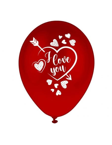 12 Ballons en Latex "I Love You" - Rouge éclatant avec Cœur Blanc - Diamètre 30 cm