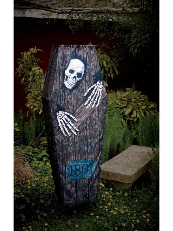Halloween Captivant : Plongez dans l'Effroi avec le Cercueil Suspendu Squelette (1,5 m)