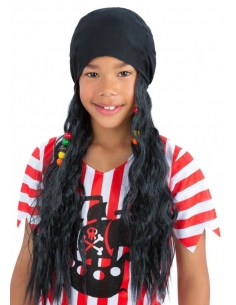 Bandana de Pirate Enfant avec Cheveux Longs et Perles
