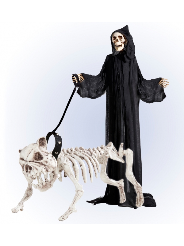Squelette de Chien Méchant  avec Laisse : déco halloween