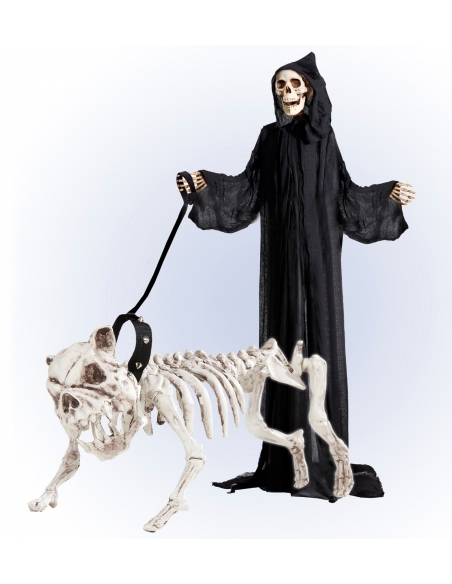 Squelette de Chien Méchant  avec Laisse : déco halloween