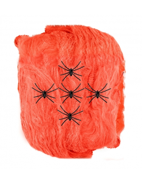 Toile d'Araignée Orange : Créez une Ambiance Ensorcelante avec 5 Araignées Incluses