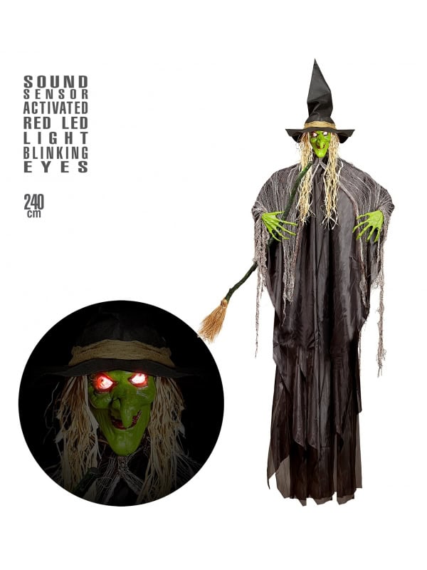 Décoration Halloween Sorcière Lumineuse - 110 Cm Avec Guirlande LED - À Suspendre Dans L'arbre Ou Sur La Porte