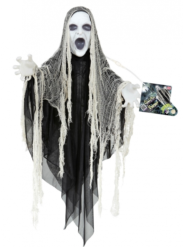 Décoration d'Halloween Effrayante : Faucheur 153 cm avec Tête et Mains Lumineuses