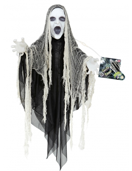 Décoration d'Halloween Effrayante : Faucheur 153 cm avec Tête et Mains Lumineuses