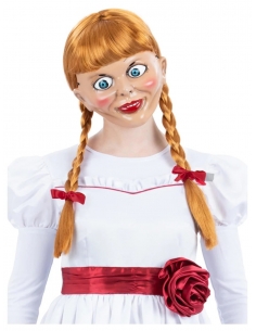 Plongez dans l'Horreur : Perruque d'Annabelle avec Cheveux Tressés et Rubans Rouges