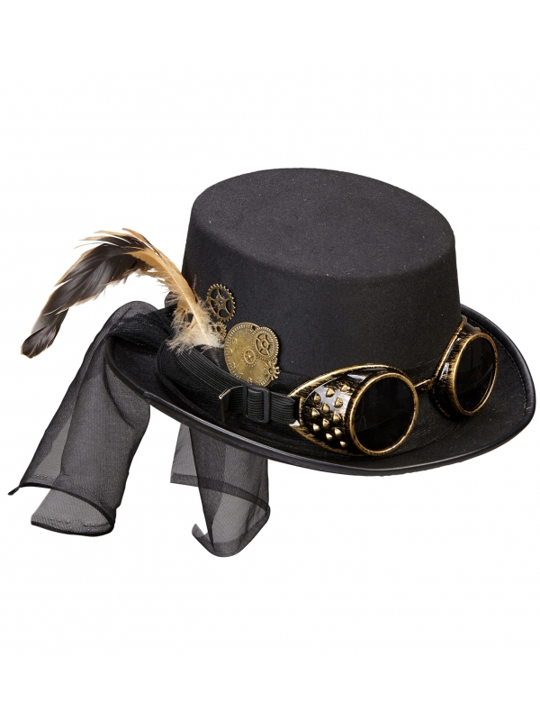 Chapeau Steampunk femme avec Lunettes et Pièces d'Engrenage