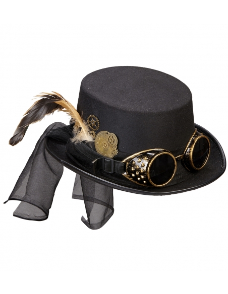 Chapeau Steampunk femme avec Lunettes et Pièces d'Engrenage