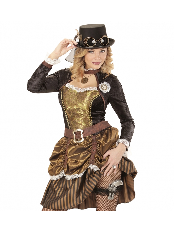 Chapeau Steampunk femme avec Lunettes et Pièces d'Engrenage