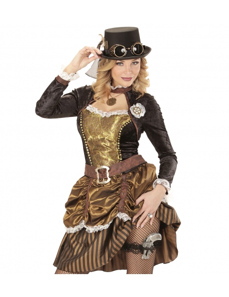 Chapeau Steampunk femme avec Lunettes et Pièces d'Engrenage