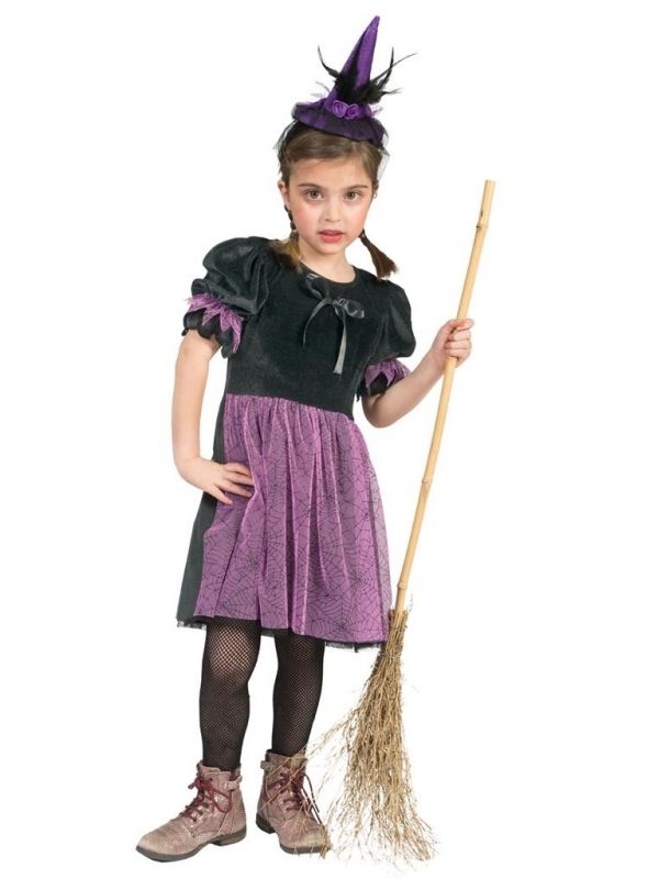 Déguisement Sorcière d'Halloween pour Fillette : L'Élégance Noire et Violette