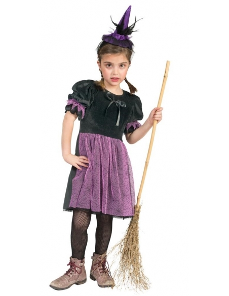 Déguisement Sorcière d'Halloween pour Fillette : L'Élégance Noire et Violette