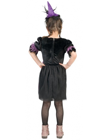 Déguisement Sorcière d'Halloween pour Fillette : L'Élégance Noire et Violette