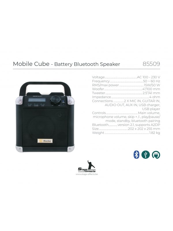 Haut-parleur à batterie Bluetooth Cube mobile 50W Stage Effects