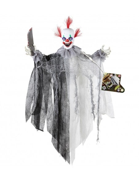 Décoration Effrayante d'Halloween à Suspendre : Clown Animé avec Couteau