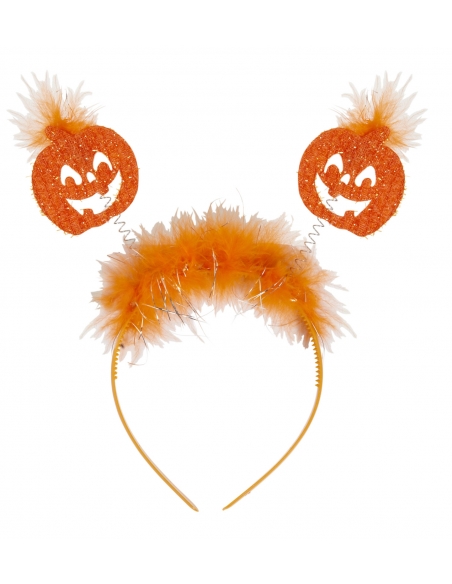 Serre-tête Halloween avec Citrouille Pailletée et Marabout