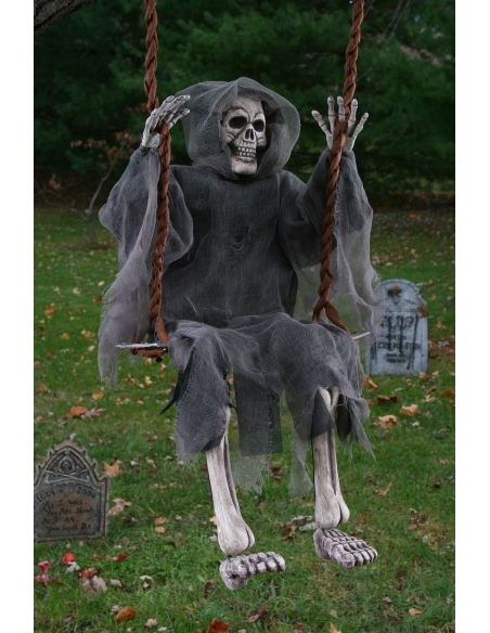 Faucheuse squelette sur sa balançoire : déco halloween