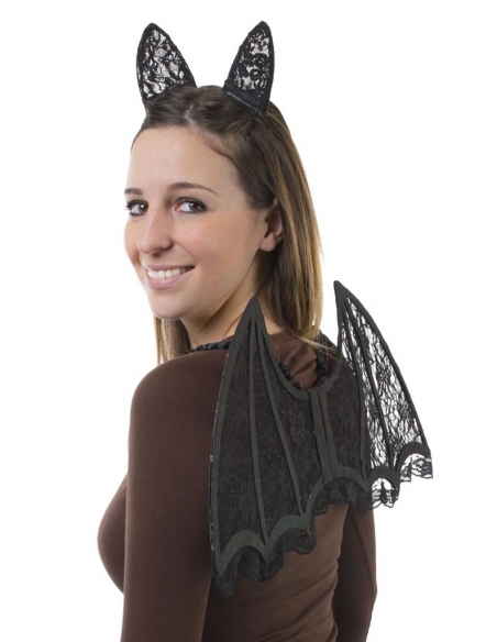 Ensemble de Chauve-Souris Élégant en Dentelle Noire pour une Halloween Chic