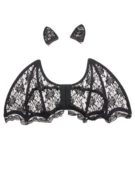 Ensemble de Chauve-Souris Élégant en Dentelle Noire pour une Halloween Chic