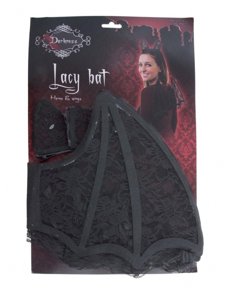 Ensemble de Chauve-Souris Élégant en Dentelle Noire pour une Halloween Chic