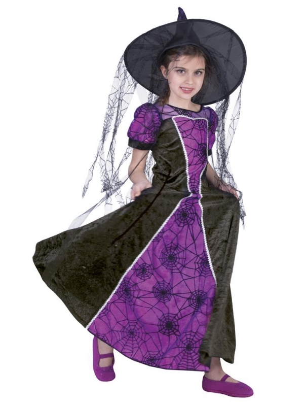 Déguisement de Sorcière Halloween : Mystère en Noir et Violet pour les Filles