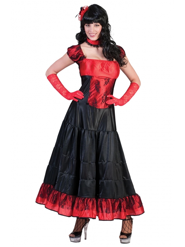 Déguisement de Danseuse de Saloon Sexy Rouge et Noir