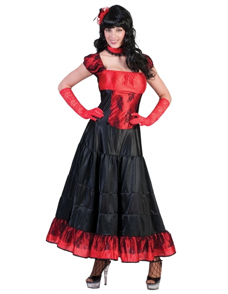 Déguisement de Danseuse de Saloon Sexy Rouge et Noir