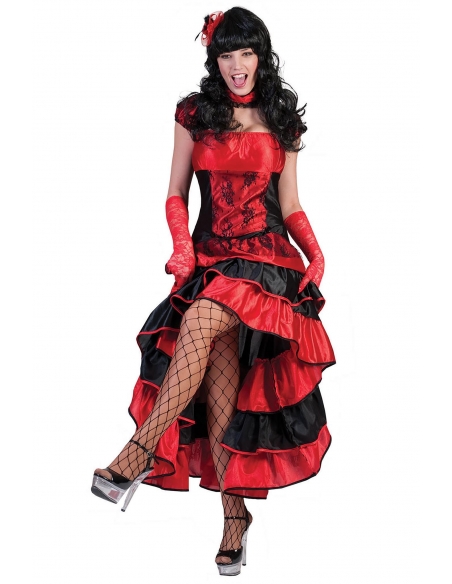 Déguisement de Danseuse de Saloon Sexy Rouge et Noir