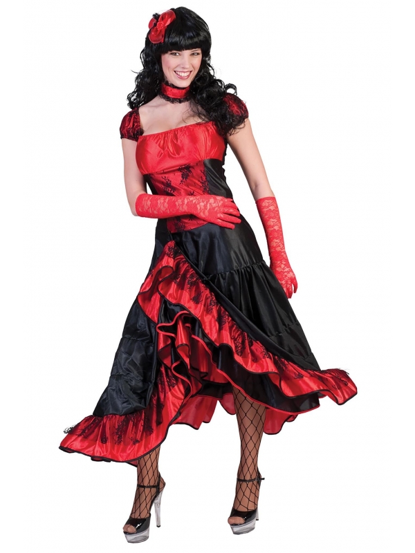 Déguisement de Danseuse de Saloon Sexy Rouge et Noir