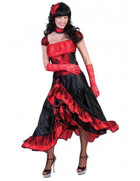 Déguisement de Danseuse de Saloon Sexy Rouge et Noir