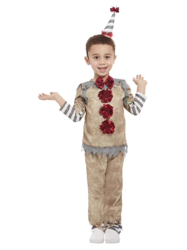Déguisement de clown vintage pour tout-petit, Gris (Haut, pantalon et serre-tête avec chapeau)