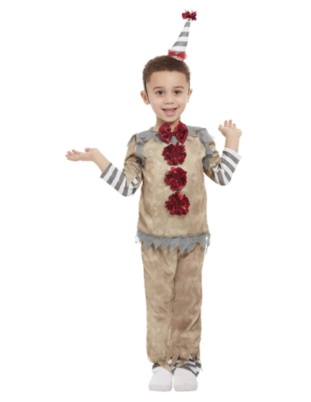 Déguisement de clown vintage pour tout-petit, Gris (Haut, pantalon et serre-tête avec chapeau)