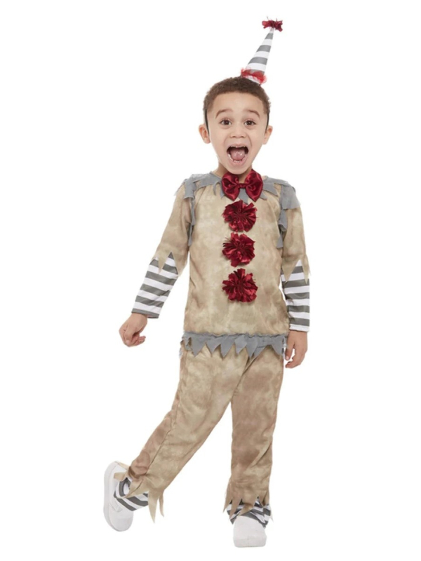 Déguisement de clown vintage pour tout-petit, Gris (Haut, pantalon et serre-tête avec chapeau)