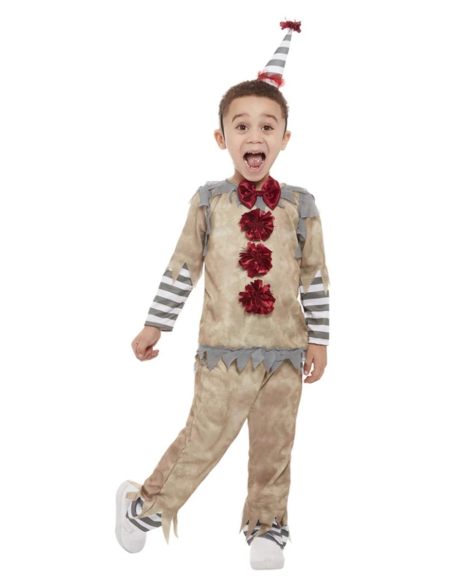 Déguisement de clown vintage pour tout-petit, Gris (Haut, pantalon et serre-tête avec chapeau)