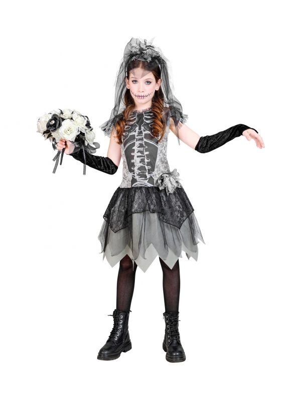 Déguisement de Mariée Squelette Halloween : L'Élégance Macabre pour les Petites Princesses